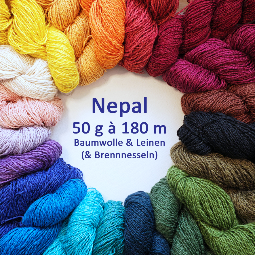 Wolle: "Nepal" / Pascuali - Nd 3-4 / Baumwolle / Leinen/ (Brennnessel) - 50 g à 180 m