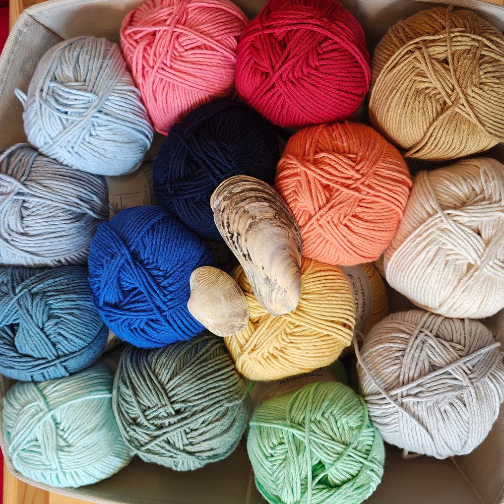 Wolle: "Atlântico" / "Sunrise" Rosários4 - Baumwolle (mit Lysell aus Seetang) GOTS zertifiziert - 100 g = ca 180/ 150 m